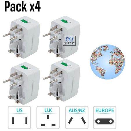 Pack x4 Cargadores Universales de Corriente para Viaje Global Blanco