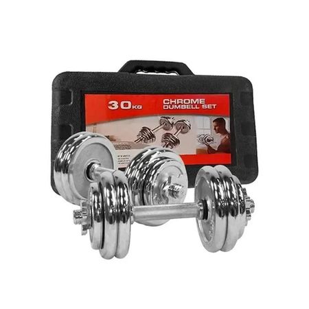 Set de Mancuernas Cromadas Pesas 30Kg Regulable Maletín Gris