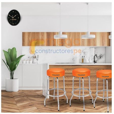 Banco bar, asiento giratorio, acero cromado, pack 3 unidades TRUPER Naranja