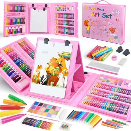 Set Arte Super Mega 208 Pzas Kit Dibujo Estudiantil Portátil rosado