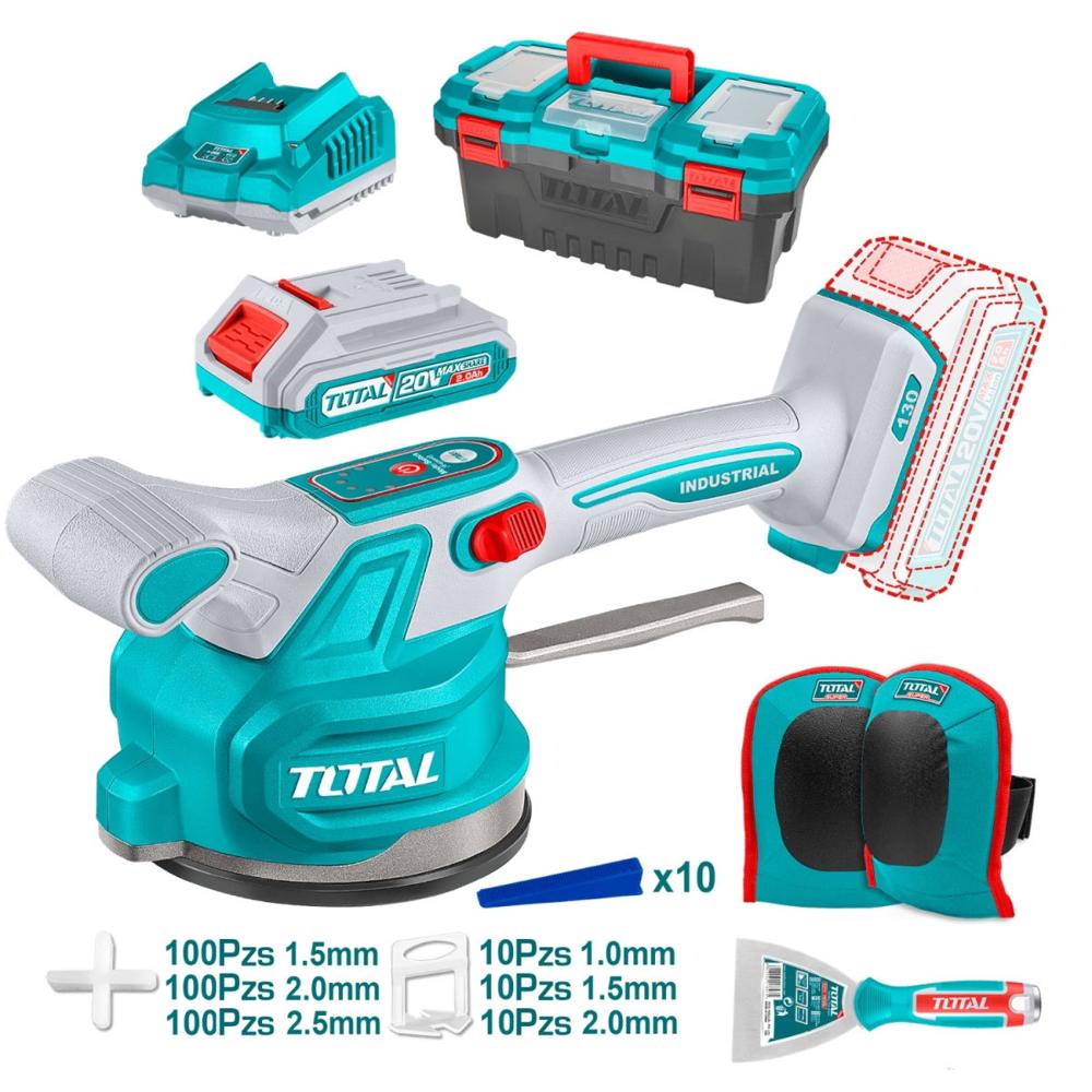 Ventosa vibradora soporta 60kg + rodillera + maletín 20v total TTVLI20018