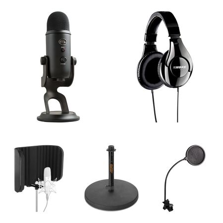Micrófono USB Blue Yeti y Kit de Grabación (Blackout) - Incluye Auriculares SRH240A, Filtro de Refle 1439182-REG