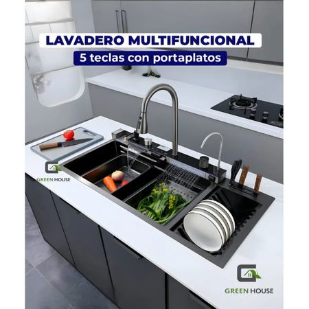 LAVADERO MULTIFUNCIONAL DE COCINA CON LUCES 5 TECLAS  ESCURRIDOR ACERO INOXIDABLE