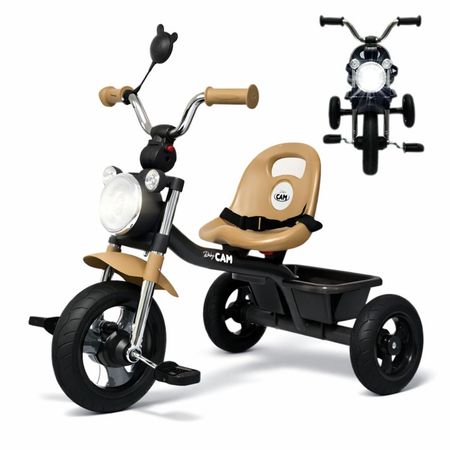 Triciclo para Niños de 1.5 a 5 Años con 3 Ruedas, Cinturón de Seguridad y Diseño Estilo Moto Marrón