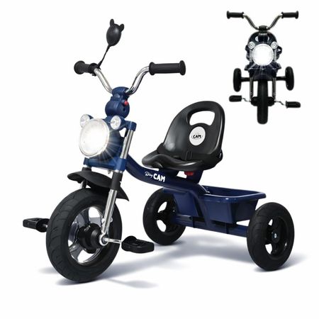 Triciclo para Niños de 1.5 a 5 Años con 3 Ruedas, Cinturón de Seguridad y Diseño Estilo Moto Azul