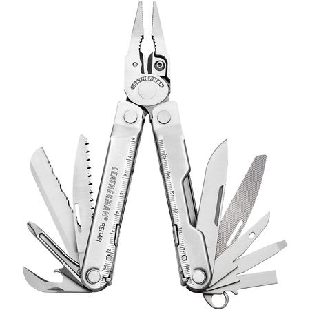 Multiherramienta Leatherman Rebar con Funda de Nylon Negro Acero Inoxidable Envasado en Blister