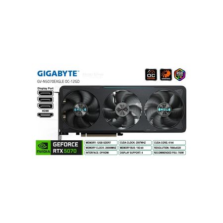 Tarjeta Gráfica Gigabyte Rtx 5070 Eagle Oc 12Gb Gddr6 - Rendimiento Óptimo Para Gaming GV-N5070EAGLE OC-12GD