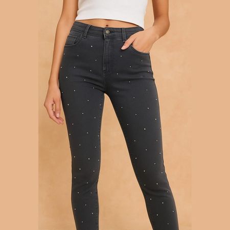 Pantalón De Mujer con Apliacion Perlas Elegante Y Versátil - Gris
