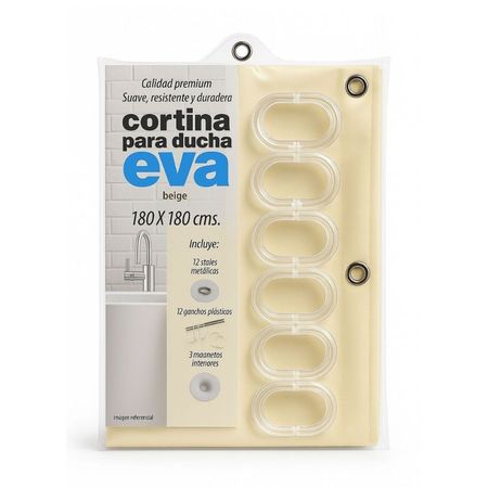Cortina Eva Beige para baño con 12 ganchos DPM