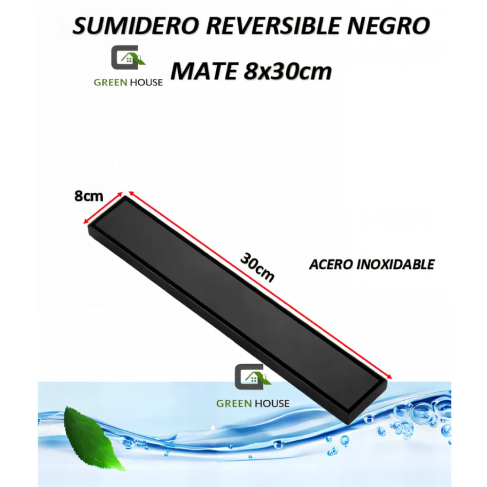 SUMIDERO REVERSIBLE ACERO SUS 304 ALTO TRANSITO 8 x 30 CM NEGRO