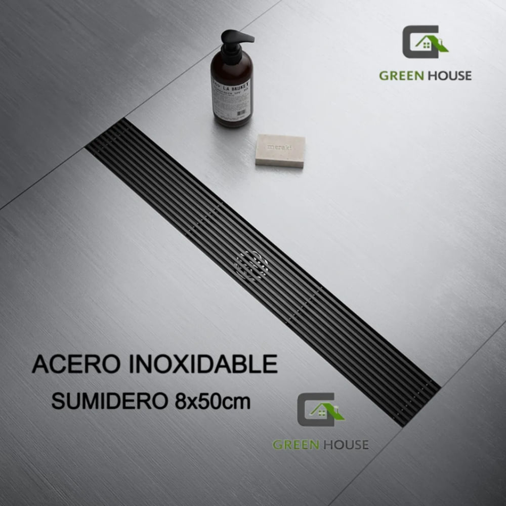 SUMIDERO DE ACERO SUS 304 RECTANGULAR 8 x 50 CM NEGRO