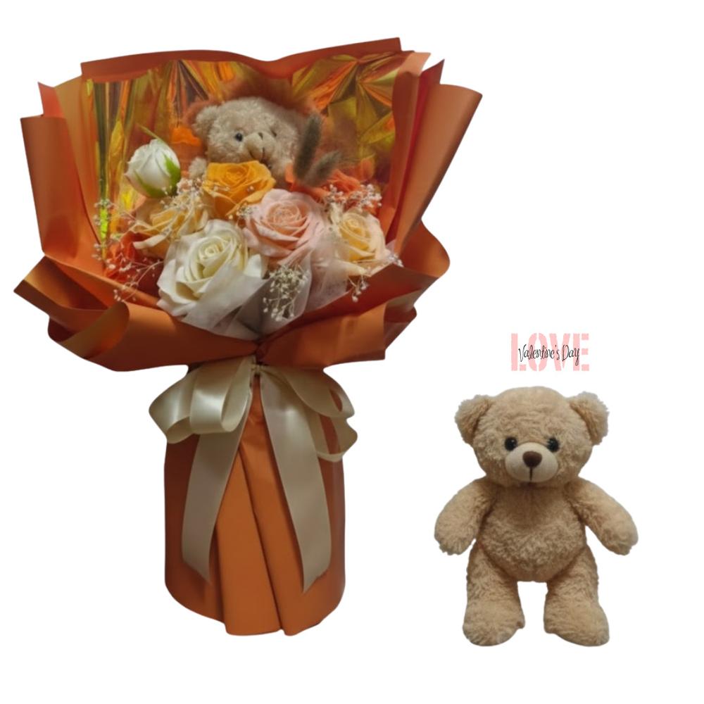 Flores Artificiales con Peluche Regalo Perfecto para San Valentín Parejas Novios Amor Infinito