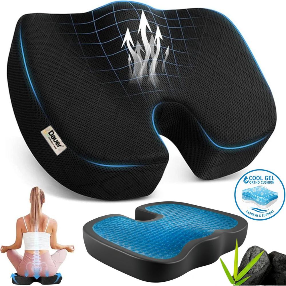 Cojín Asiento U Dauer Ergonómico Viscogel Tech Carbón Bambú Negro Velvet