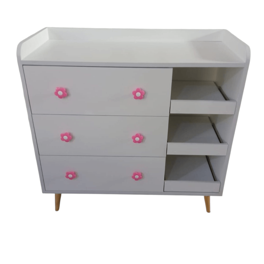 Comoda Blanco con Borde Cambiador Tirador Flor