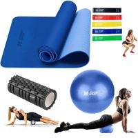 Combo Fitness Yoga Mat Antideslizante - Ligas - rodillo Roller - Pelota25cm Azul