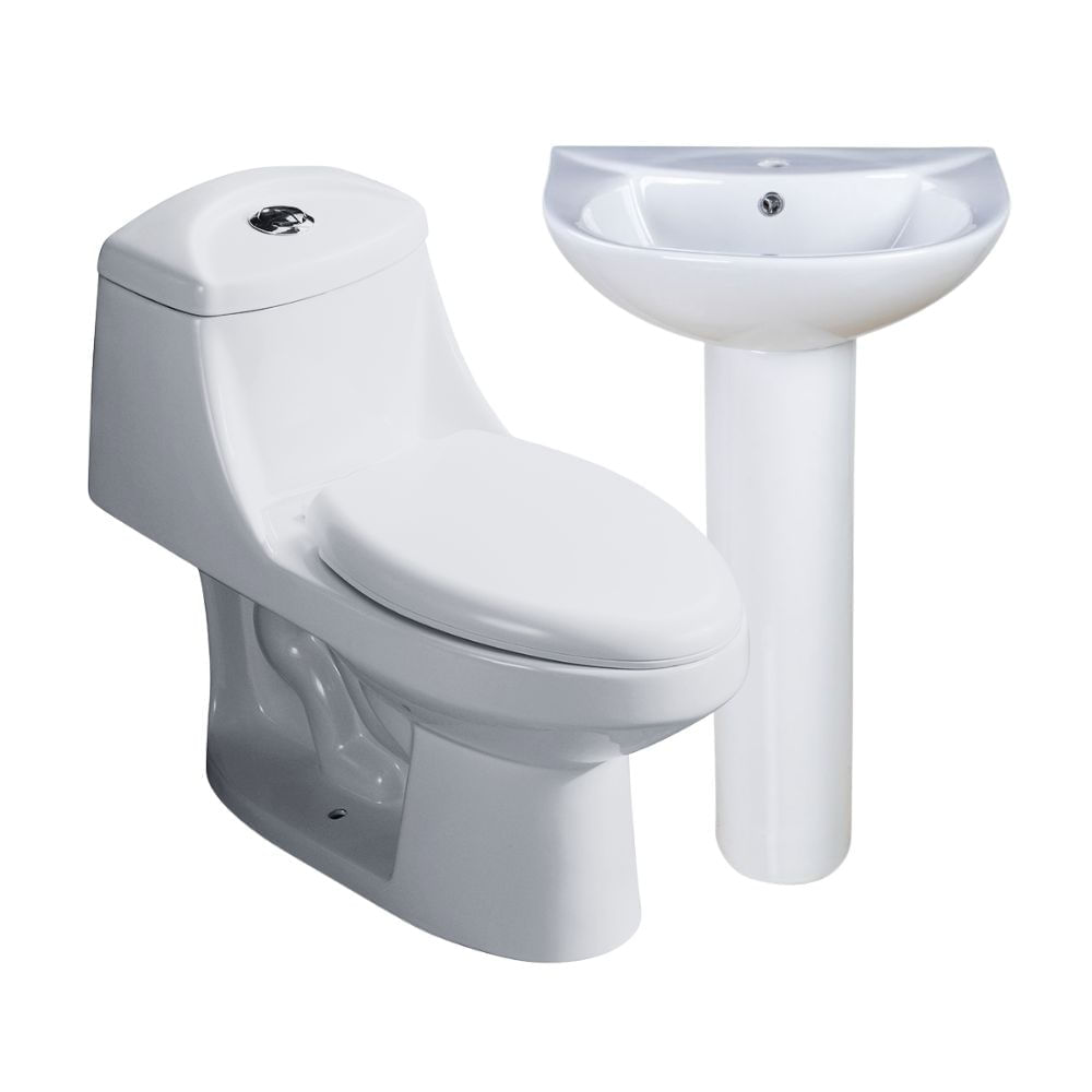 COMBO Orange: Inodoro One Piece Índigo Blanco + Lavatorio Standard Cerámica Blanco + Pedestal Standard Blanco