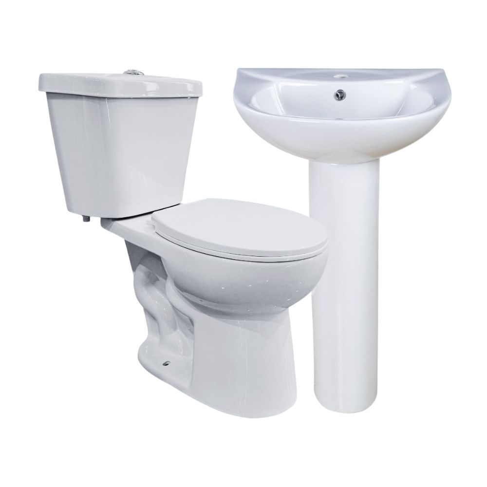 COMBO Orange: Taza + Tanque + Asiento Gamma Blanco + Lavatorio Standard Cerámica Blanco + Pedestal Standard Blanco