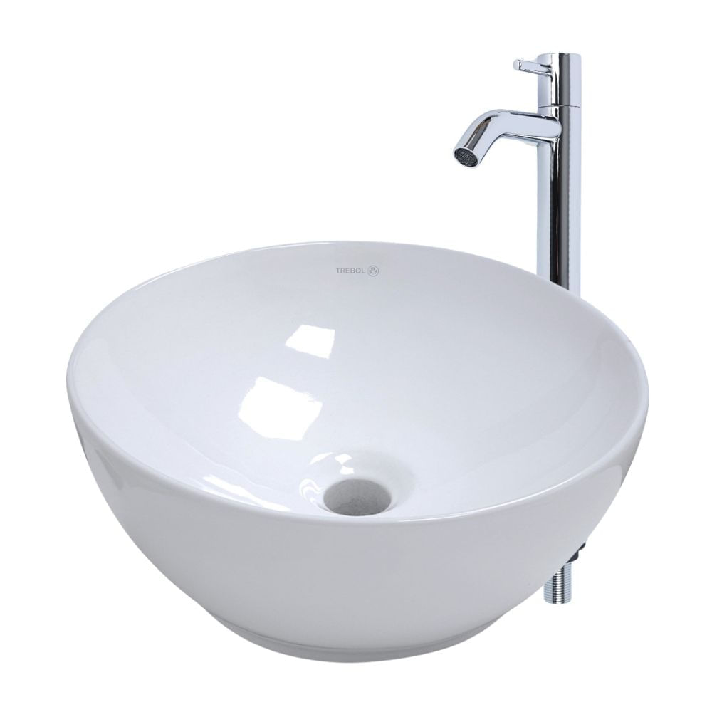 COMBO Trebol: Ovalin Circular Saona Blanco + Llave de Lavatorio al Mueble Belize Alta Plata Cromada