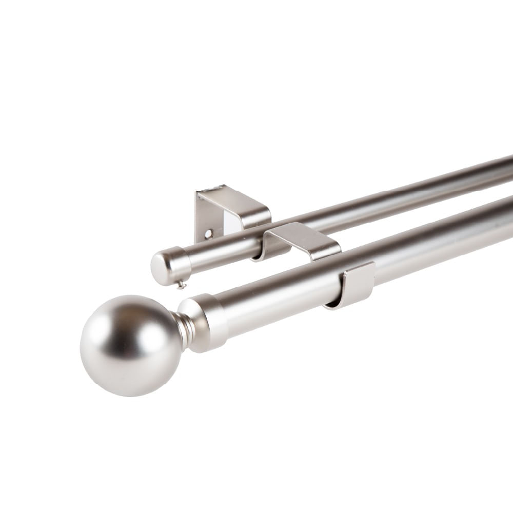 Set Cortina Extensible Doble 16/19mm 120-210cm Bola Plata Metalhsa