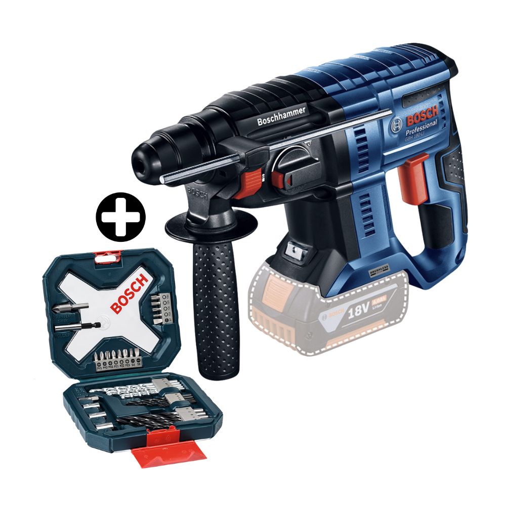 COMBO Bosch: Rotomartillo inalámbrico 18V GBH 180-LI Brushless + Set de Brocas Xline 34 piezas
