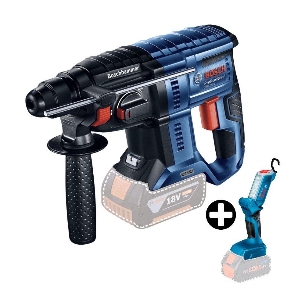 COMBO Bosch: Rotomartillo inalámbrico 18V GBH 180-LI Brushless + Linterna GLI 18V-300 sin Bateria