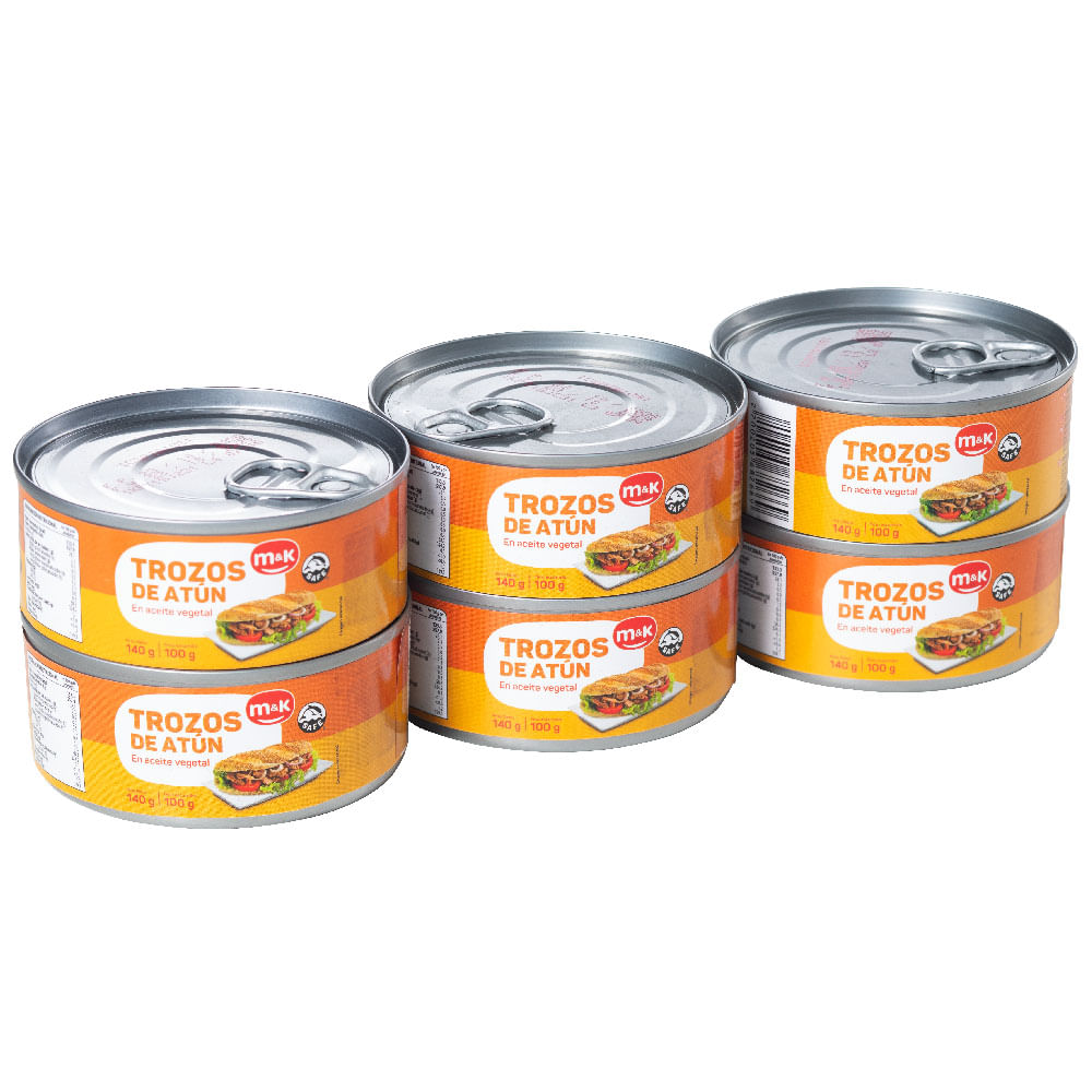Trozos de Atún con Aceite M&K Lata 140g Paquete 6un