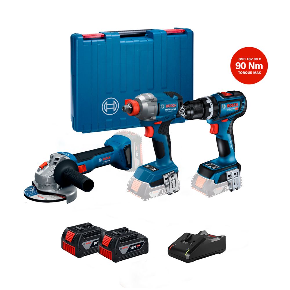 Taladro 18v-90 + Amoladora Gws 18v-8 + Atornillador Gdx 18v-285 Bosch