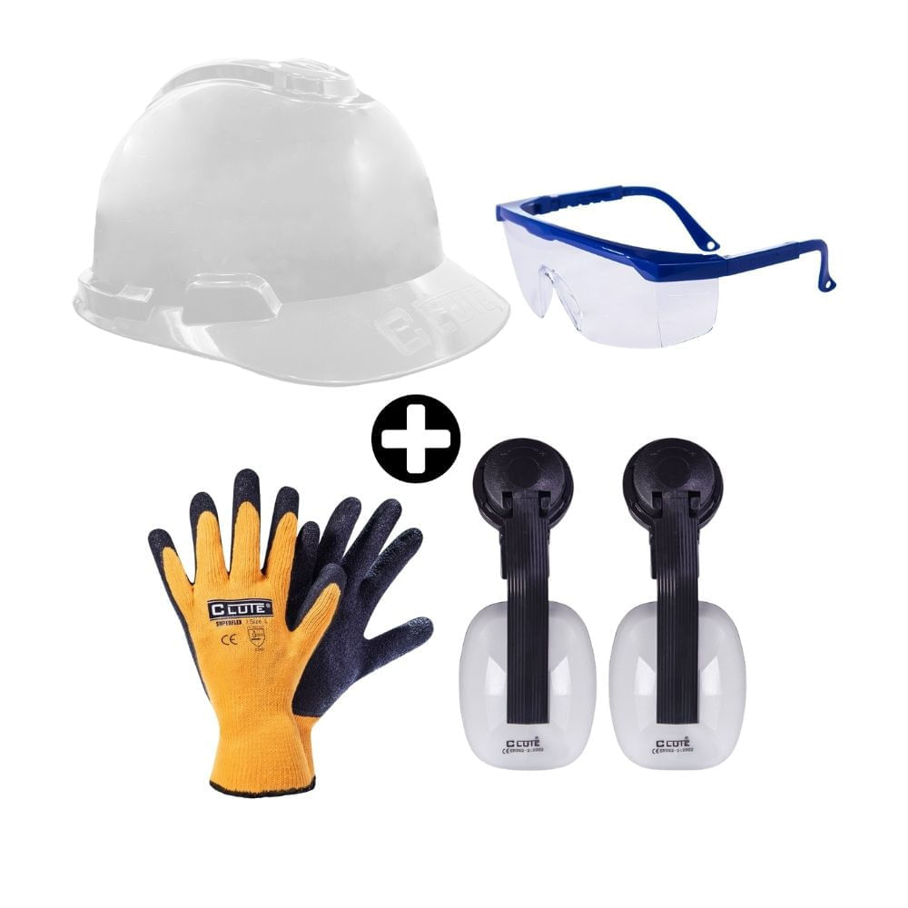 Kit Constructor Casco + Lente + Orejera + Guante Clute