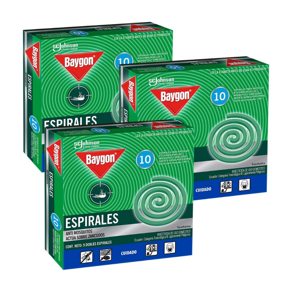 COMBO 3 Cajas de Baygon Espirales Anti Mosquitos y Zancudos - 10 unidades x Caja