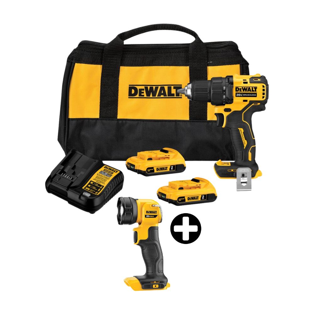 COMBO Taladro Atornillador 1/2" 20V DCD708D2 Dewalt + Linterna LED Dewalt Modelo DCL040 20V