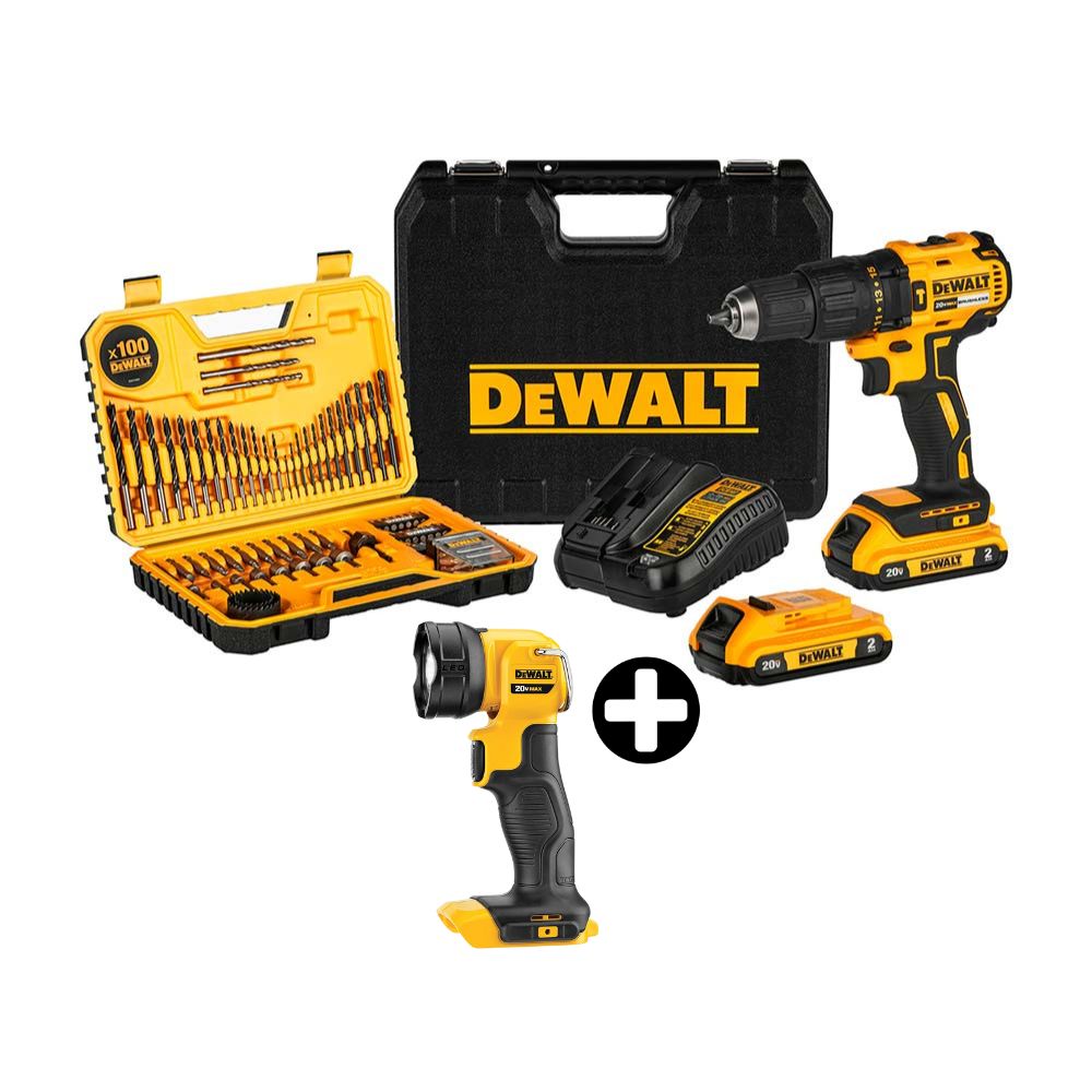 COMBO Taladro 1/2" 20V + 100 Accesorios DCD7781S2A Dewalt + Linterna LED Dewalt Modelo DCL040 20V