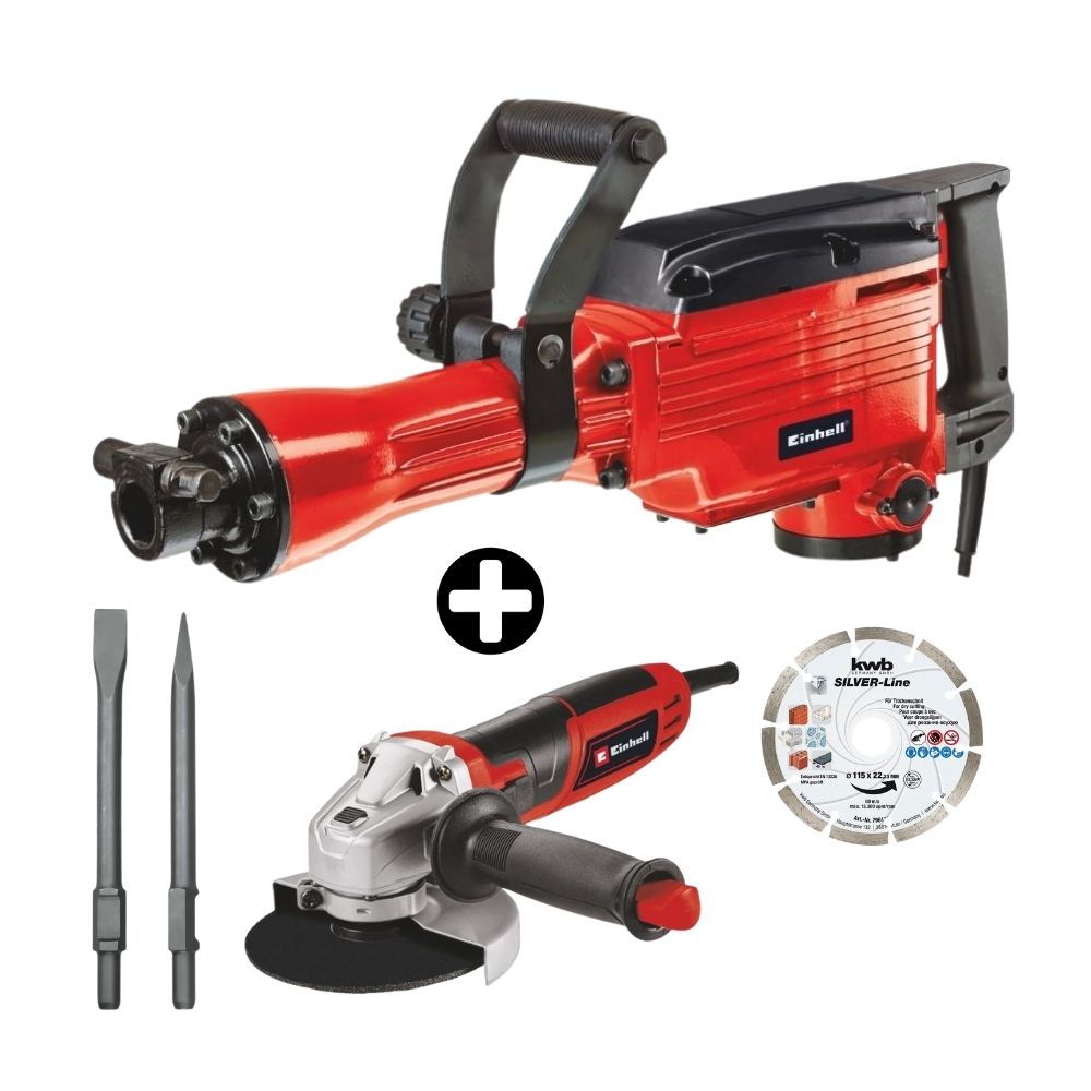COMBO Demoledor Einhell TC-DH 1600 1600W + Amoladora 4 1/2" 850w Tc-ag 125 Einhell + Disco de Corte Segmentado 115x22mm KWB
