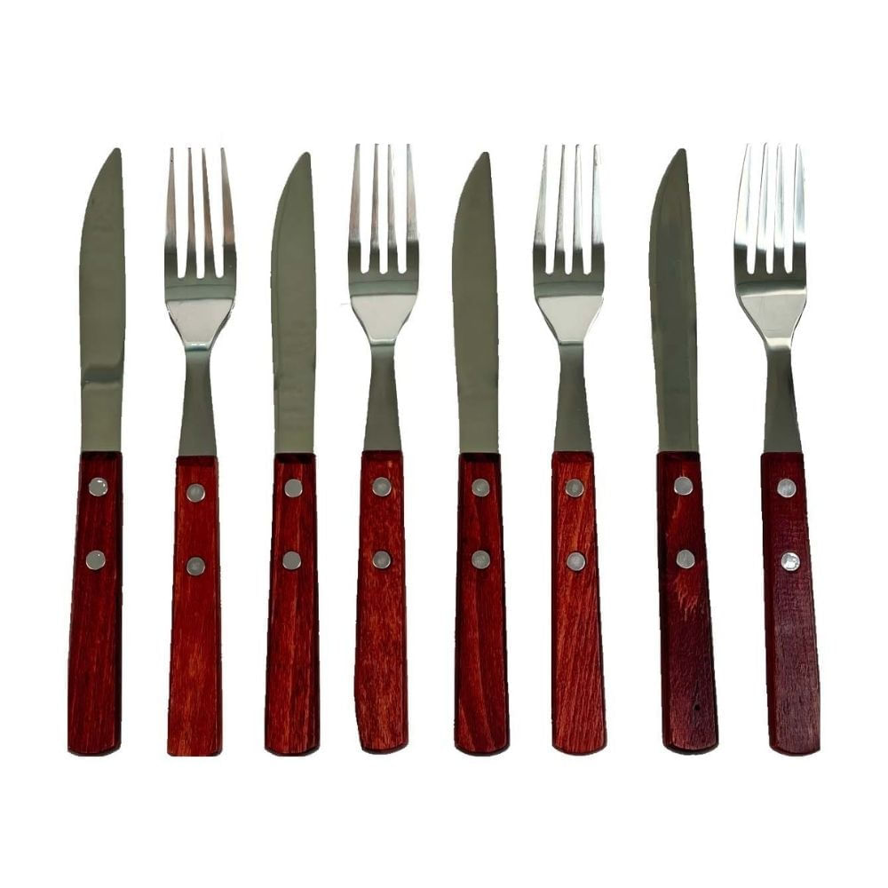 Set Cuchillo y Tenedor x 8 Plata/Madera Orange
