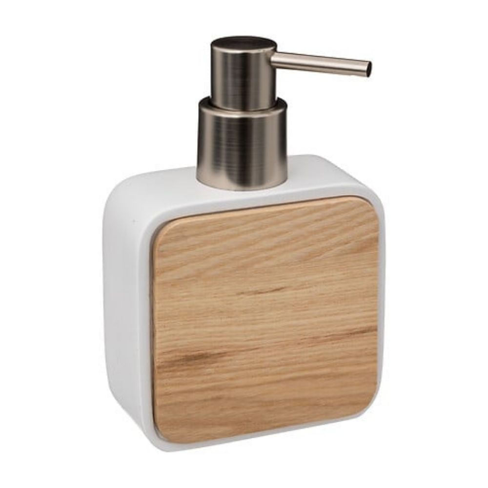 Dispensador Jabon Rubber + Resina y Bambú Blanco