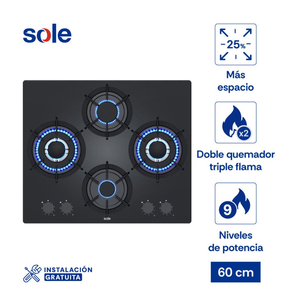 Cocina Encimera Rubí Pro Sole a Gas 60cm