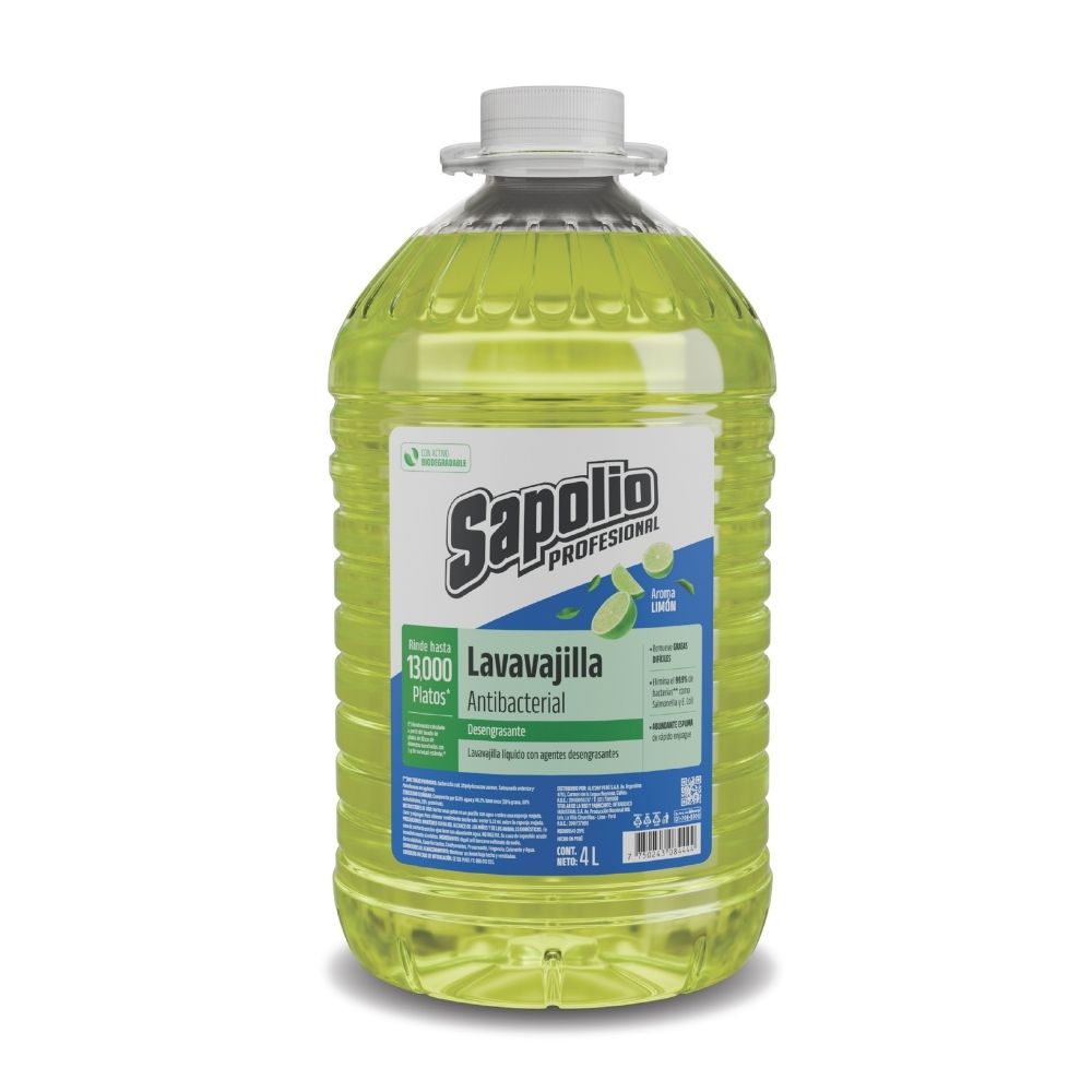 Lavavajilla Líquida Sapolio Limón 4 litros