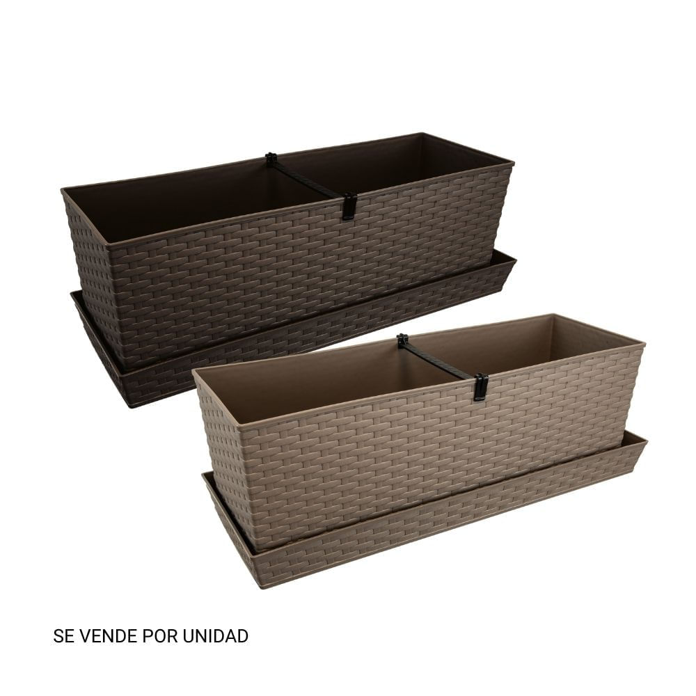 Maceta Rectangular Ratan 56x19x19.5cm con Plato Reyplast