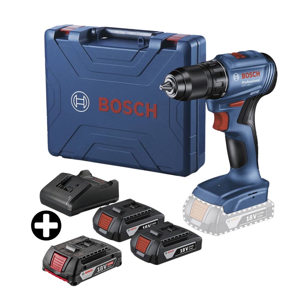 COMBO Bosch: Atornillador GSR 185-LI + 2 Baterías + Cargador + Maleta + Batería iones de litio GBA 18V 2,0AH