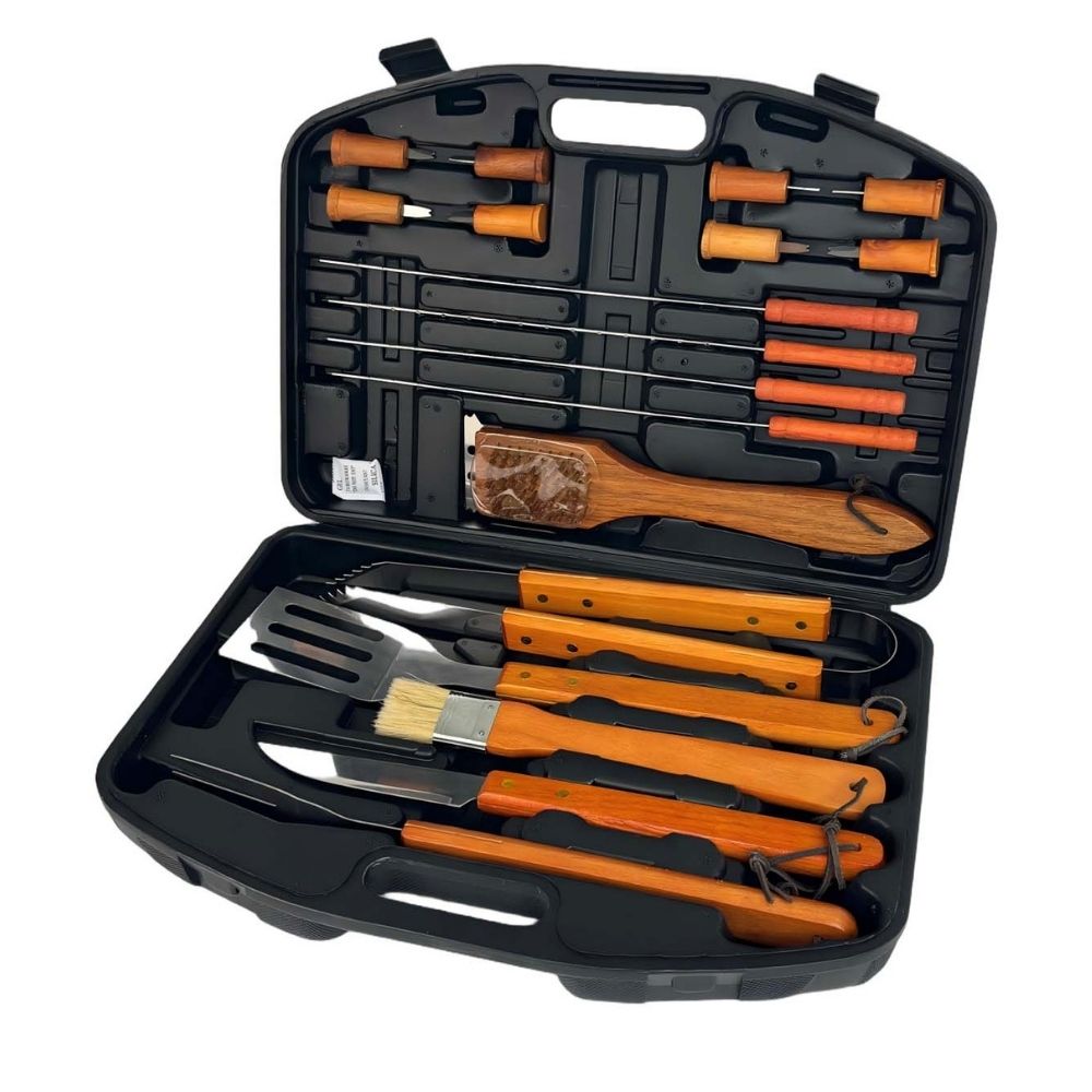 Set 18 utensilios de parrilla Plata/Madera Negro Orange