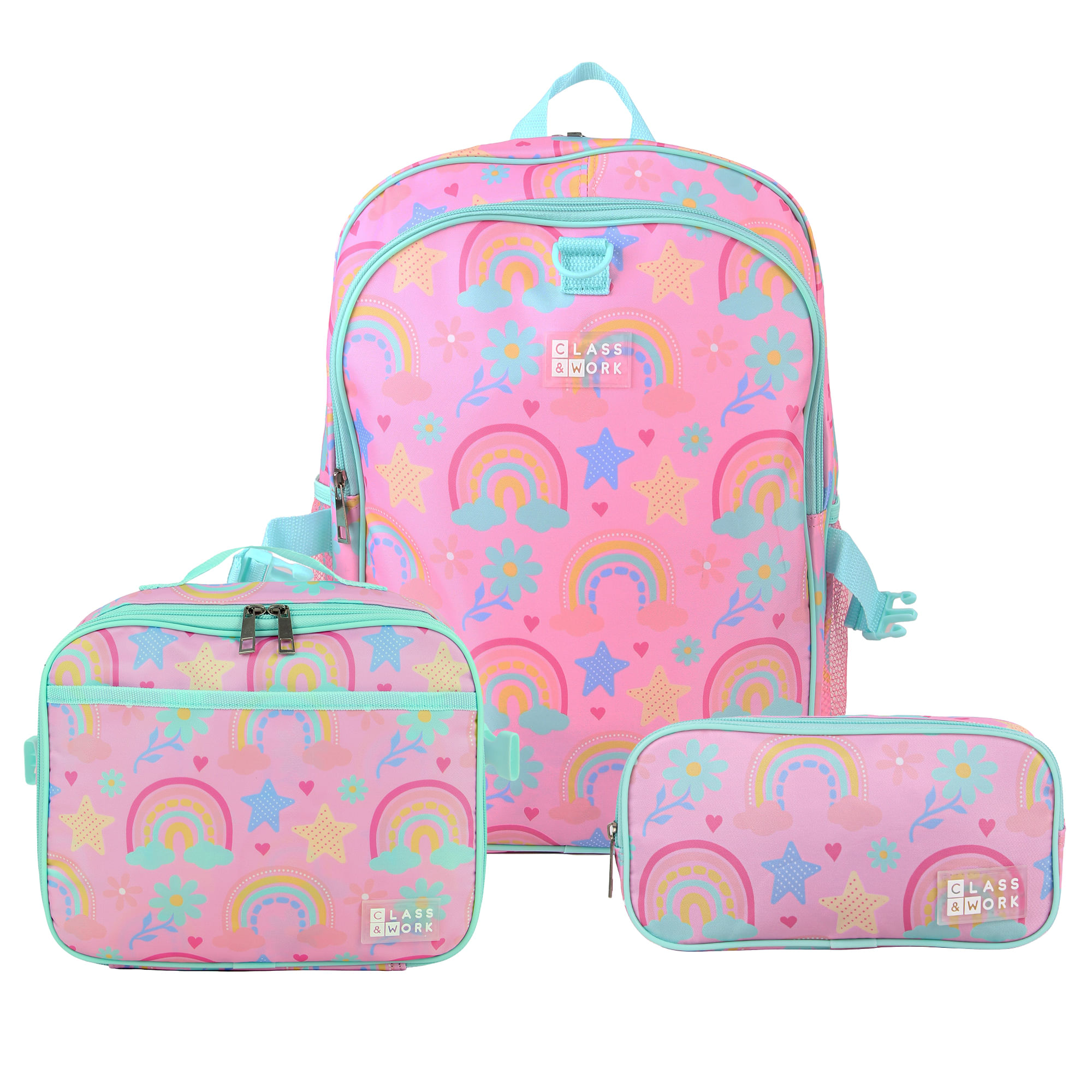Set x3 mochila y lonchera carro arcoiris CLASS&WORK