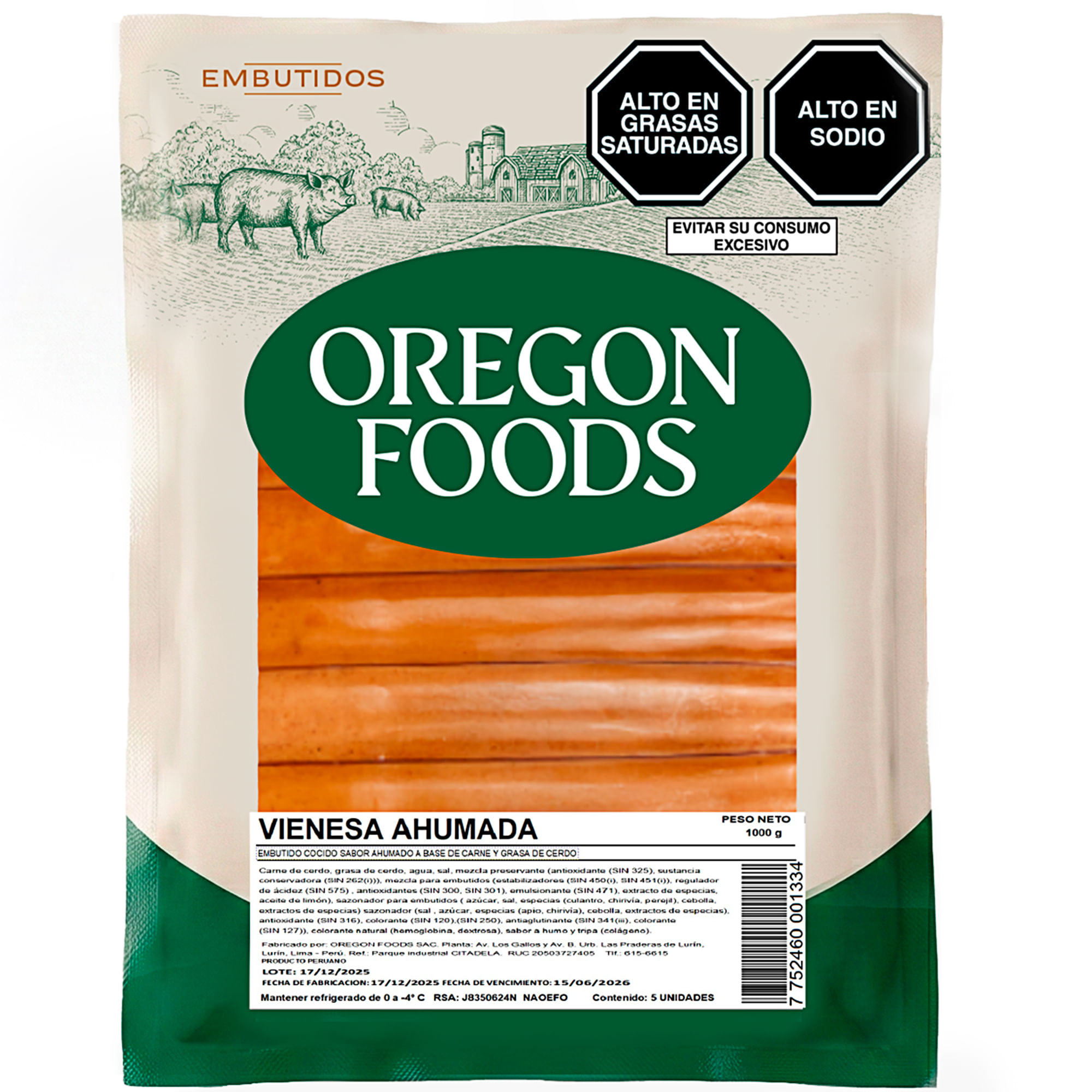 Vienesa Ahumada OREGON FOODS Paquete 1Kg