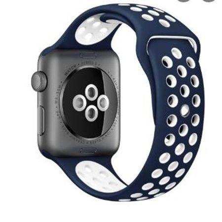 Correa de Silicona Tipo Nike Con Huequitos para Applewatch 42/44Mm Color Azul Puntos Blancos Correa de Silicona Tipo Nike Con Huequitos para Applewatch 42/44/45/49Mm Color Azul Puntos Blancos