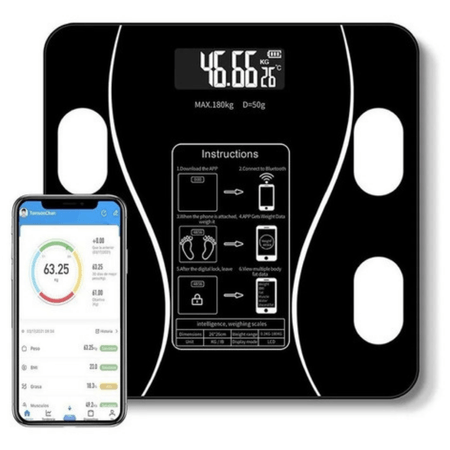 Balanza Digital Smart Inteligente Bluetooth Negro Balanza Digital Bluetooth Smart Controla Peso Grasa Corporal - Negro