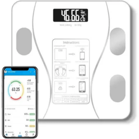 Balanza Digital Smart Inteligente Bluetooth Blanco Balanza Digital Bluetooth Smart Controla Peso Grasa Corporal Blanco