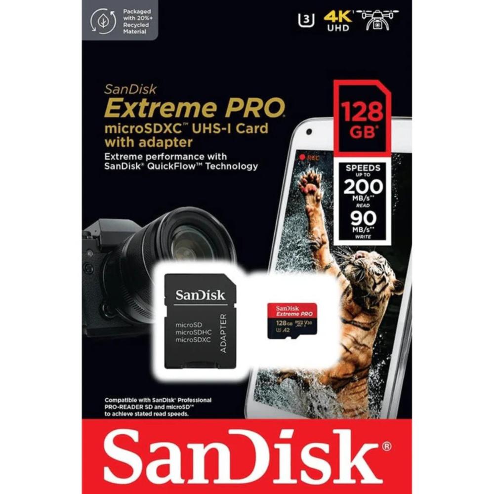 Memoria Sandisk Extreme Pro MicroSDXC 128gb 200mbs con adaptador SD