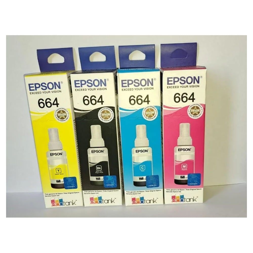 set 4 tintas epson T664 sistema continuo L395 L380 L575 L555