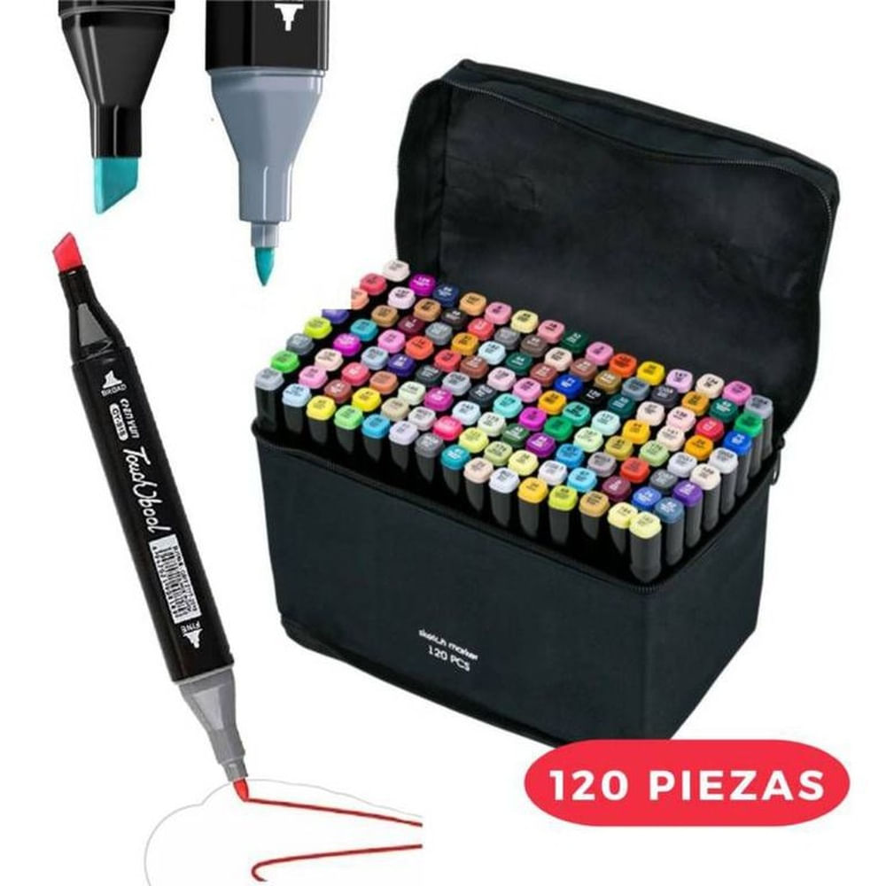 Set 120 Plumones Touch Doble Punta con Estuche