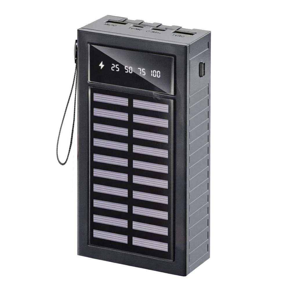 Power Bank Solar 20000 mAh con Cables Integrados Tipo C, Lightning y Micro USB, Luz LED LK-273