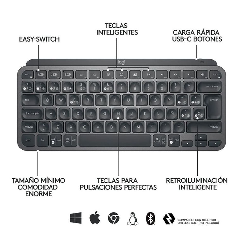Teclado Logitech Mini Inalambrico Mx Keys Multidispositivo Negro