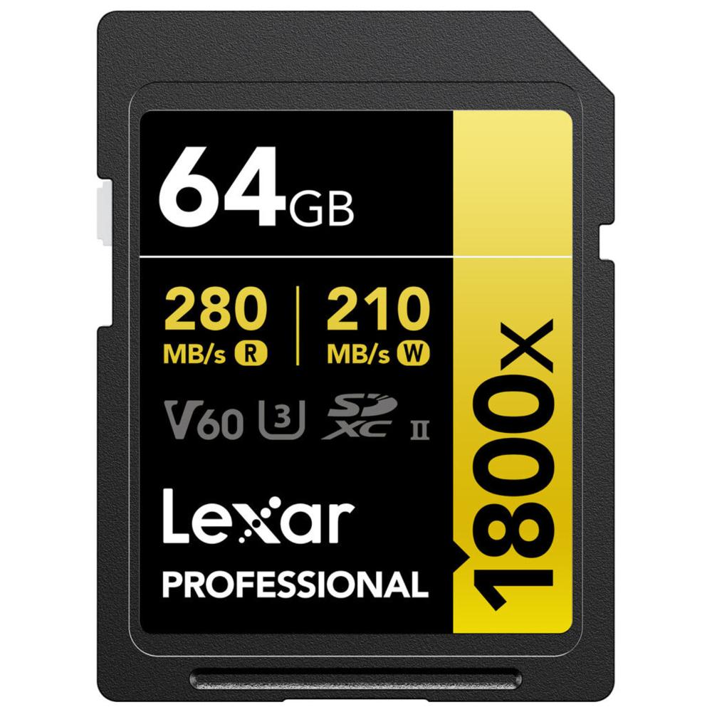 Memoria SDXC U3 V60 Lexar Professional 64GB - W 210MBs - R 280MBs 1800x